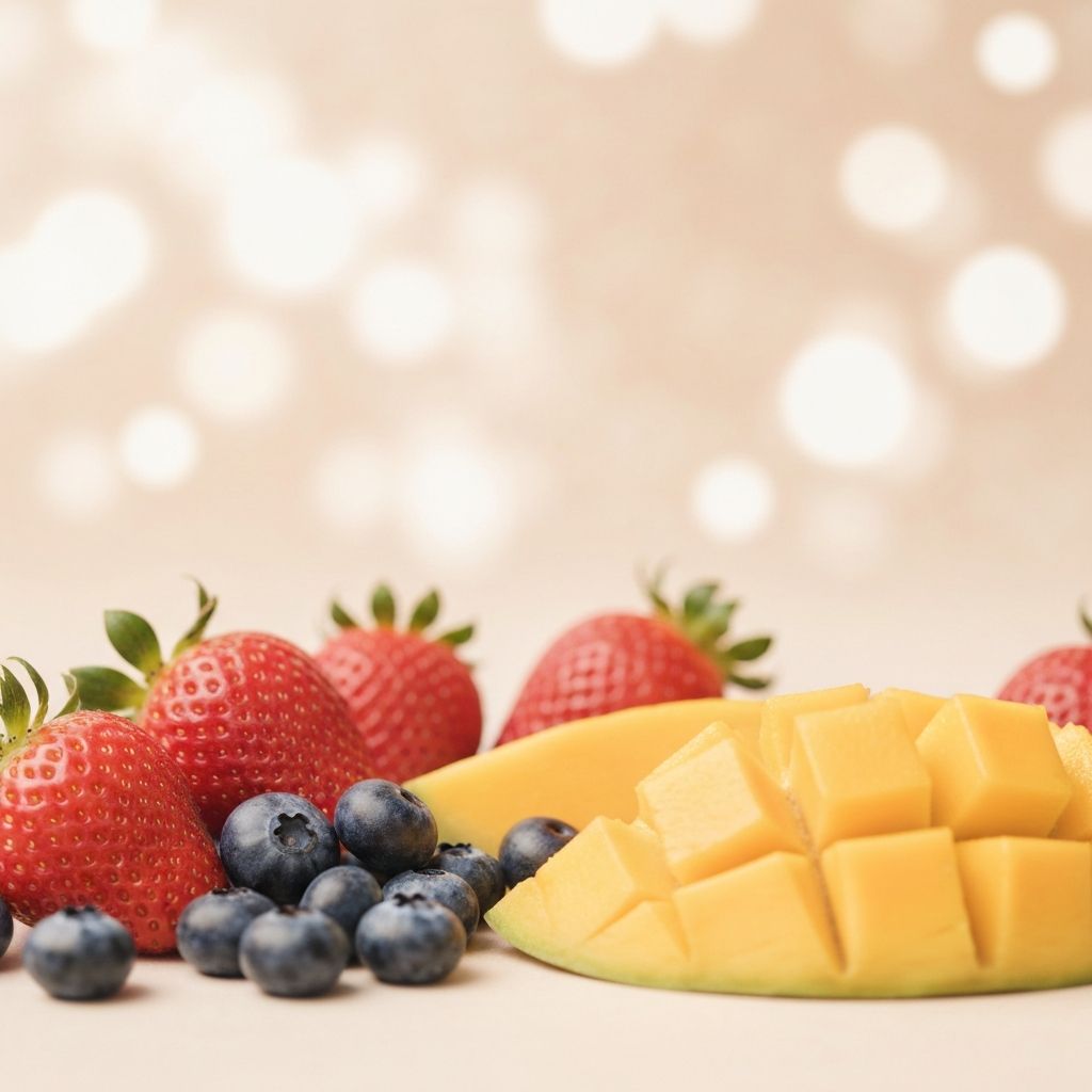 Fresh berries and fruits in soft lighting